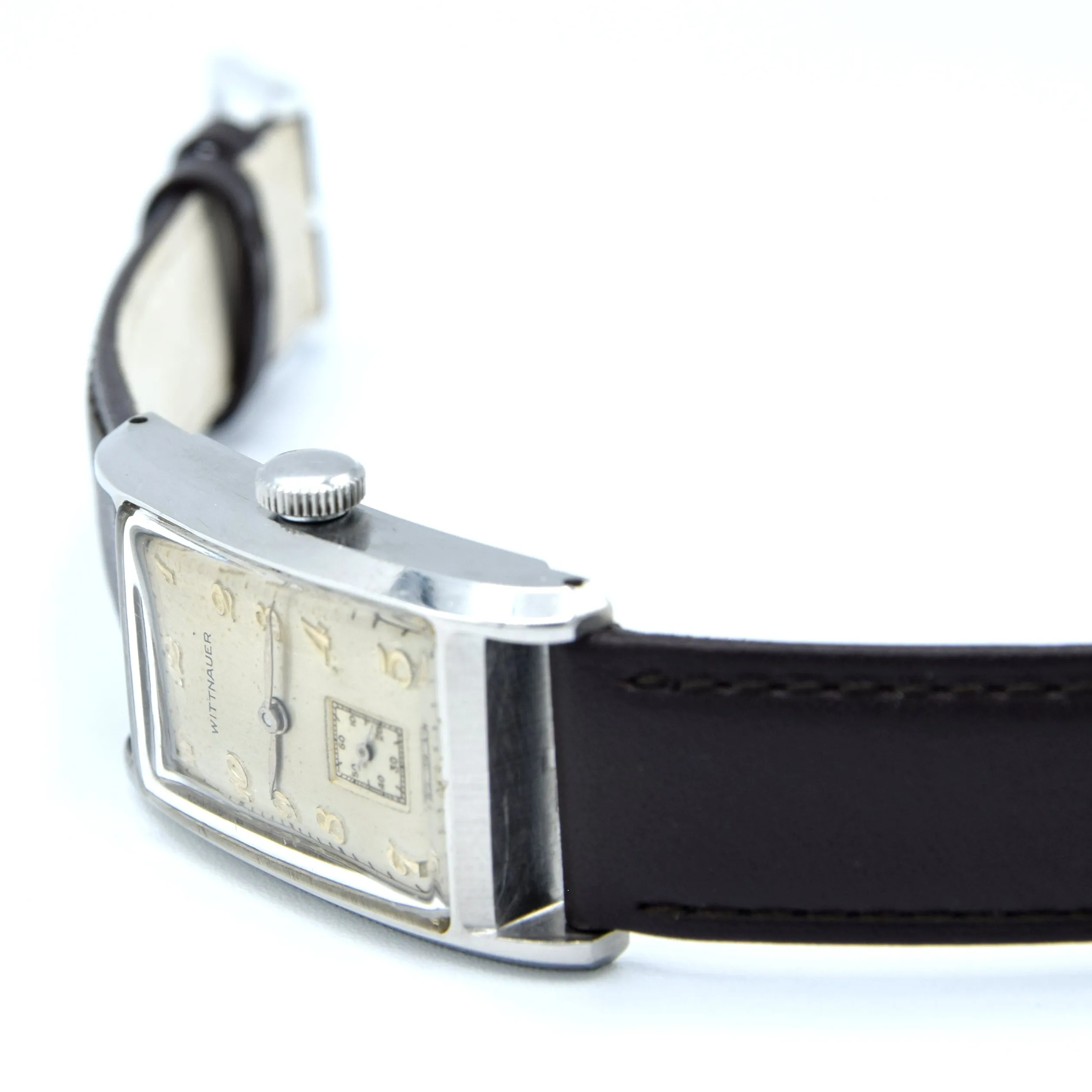 1940s Wittnauer Large steel Rectangular Early moisure resistant Wristwatch with Arabic dial