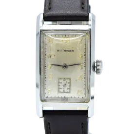 1940s Wittnauer Large steel Rectangular Early moisure resistant Wristwatch with Arabic dial