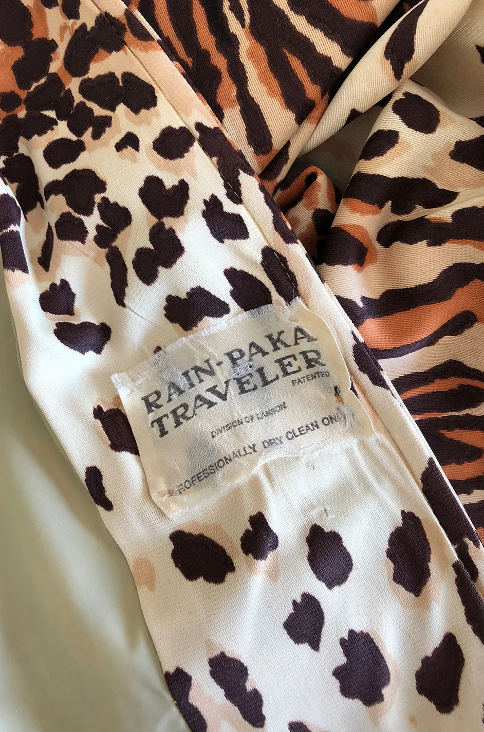 1960s Rain-Paka Traveler Jersey Leopard Print Foldable Trench Coat