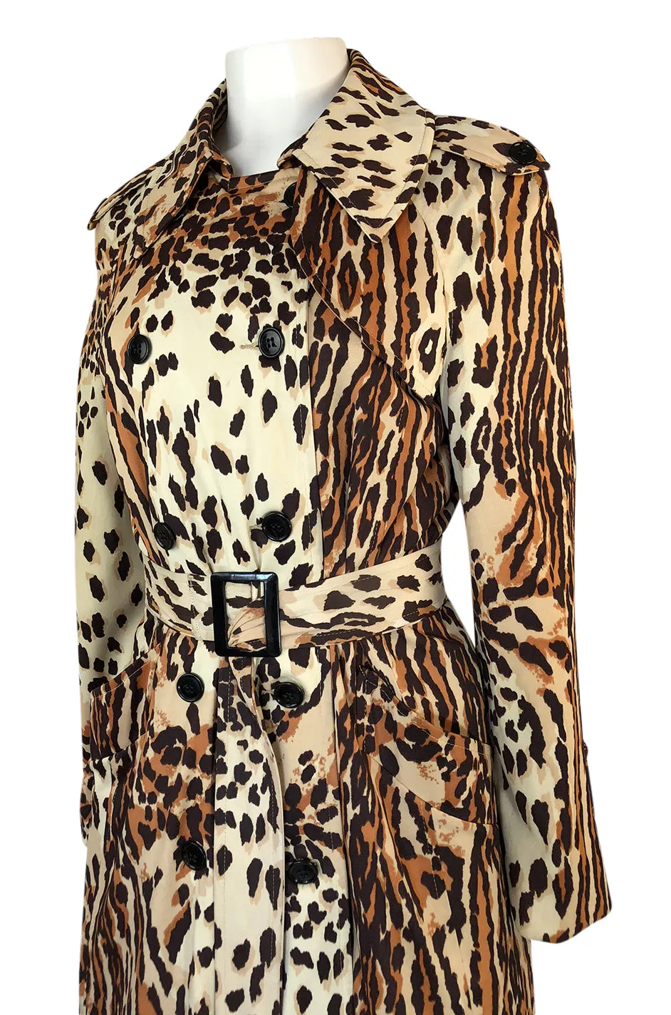 1960s Rain-Paka Traveler Jersey Leopard Print Foldable Trench Coat