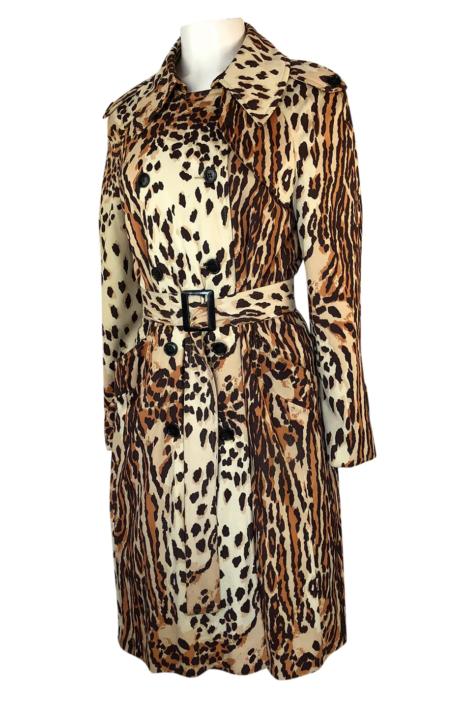 1960s Rain-Paka Traveler Jersey Leopard Print Foldable Trench Coat