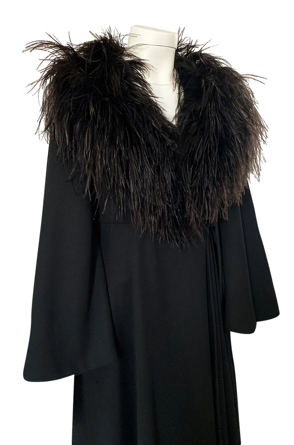 1970s Leo Narducci for Dorian Black Feather Wrap Dress or Evening Coat