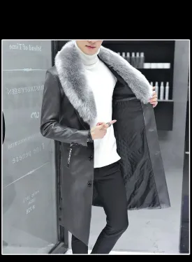 2019 New Winter Blazer Fur Collar Long Section Men fur Coat Men's Business Casual Leather Jacket