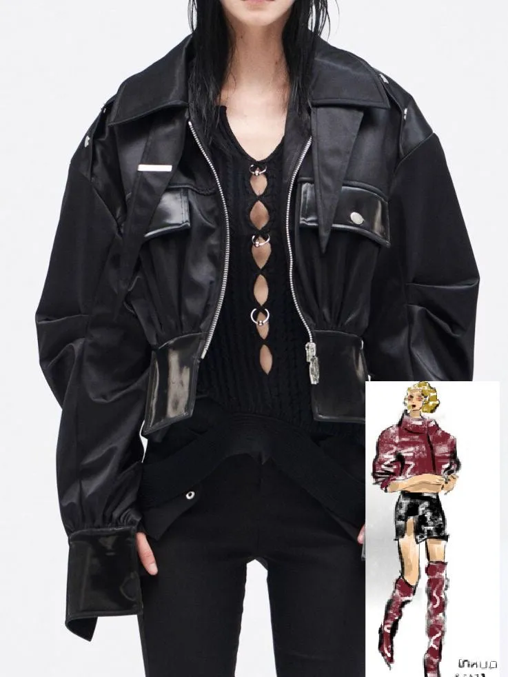 2023 Autumn Women Motorcycle Jackets Zipper Spliced Short Faux Leather Coat