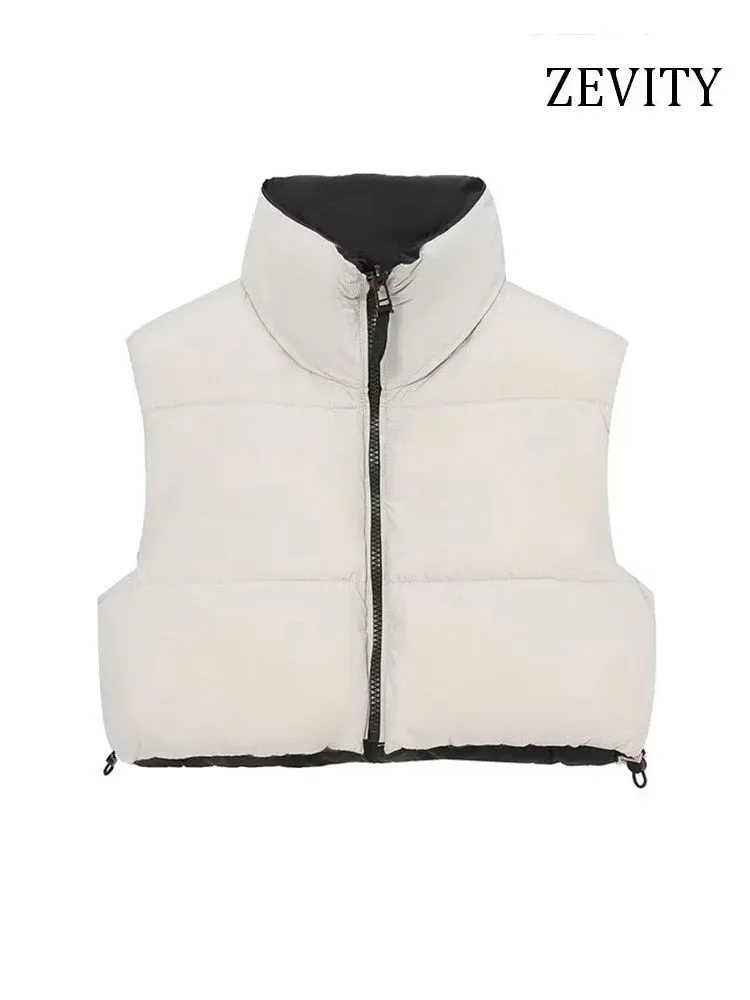 2023 new winter reversible Vest women turtleneck sleeveless cotton padded coat vest