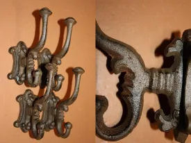 6) DIY Hall Tree Coat & Hat Hooks Vintage Look Cast Iron 5 3/4&quot; tall. Top Hook  Bottom Hook, Set of 6 ~  H-17