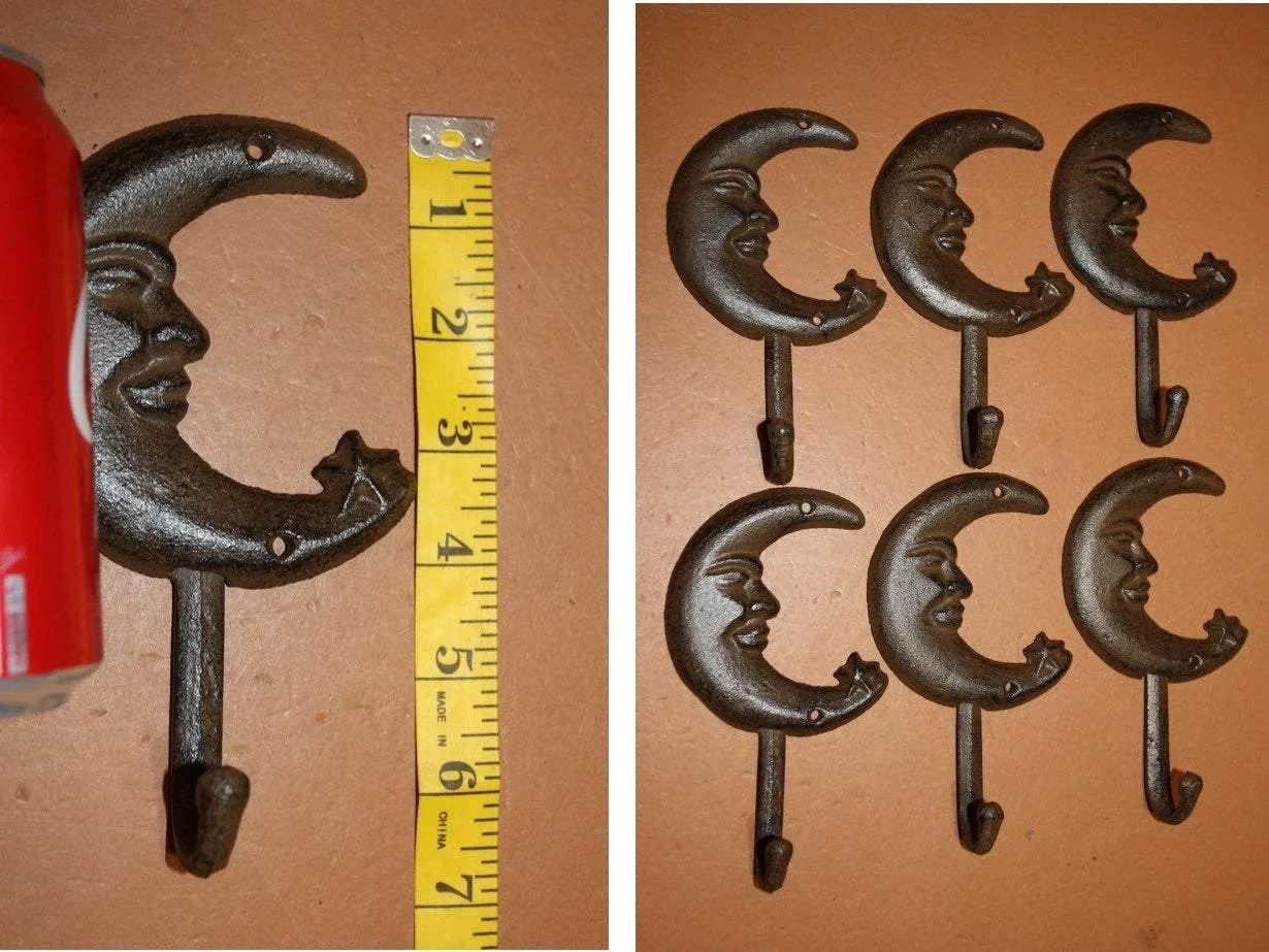 6) Vintage Look Man In The Moon Wall Hooks 6 1/2 inch high, Use for coat hat towel leash purse backpack, ~ Sleepy Time ~ H-16