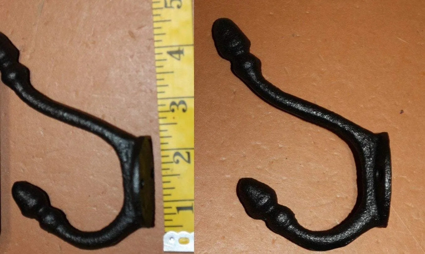 Acorn Design Double Coat Hat Wall Hooks, Solid Cast Iron 4 1/2&quot; tall, Black ~,  &quot;C inch  H-18