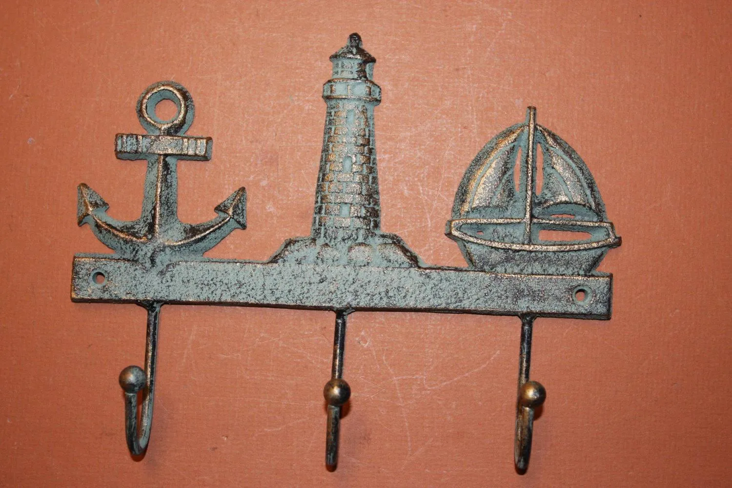 Antique-look Sailboat Home Decor, Sailboat Sailing Anchor Lighthouse Wall Hook, Coat Hat Hook, Cast Iron, Free Shipping, BL-69