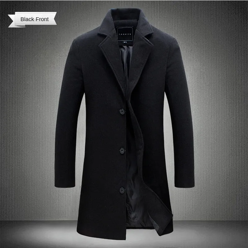 Autumn and Winter Long Cotton Coat New Wool Blend Casual Business Fashion