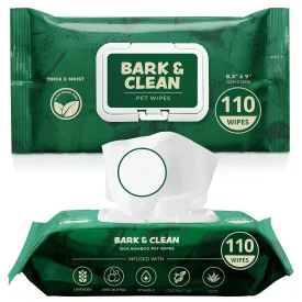 Bark & Clean Bamboo Pet Wipes with Aloe Shea Butter & Lavender Scent Dog & Cat Grooming Wipes