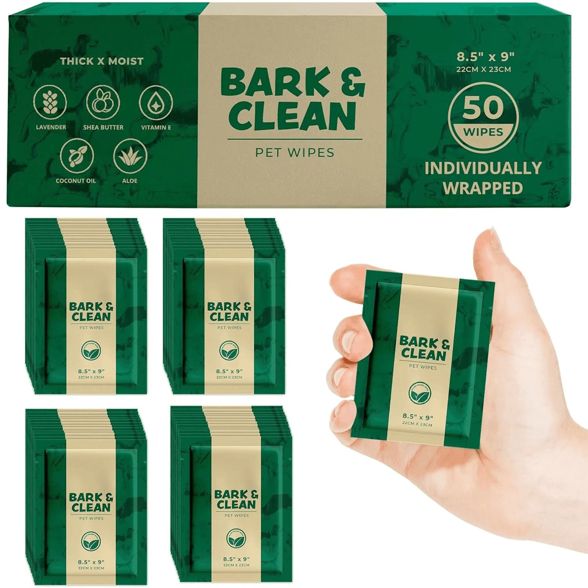 Bark & Clean Bamboo Pet Wipes with Aloe Shea Butter & Lavender Scent Dog & Cat Grooming Wipes