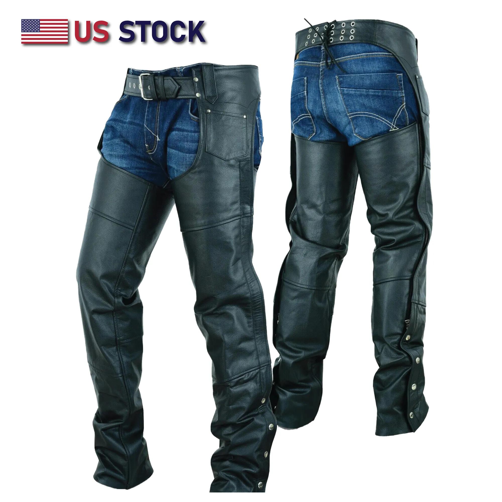 Basic Classic Style Leather Motorcycle Chap for Motorcycle Riding Plain Easy Fit