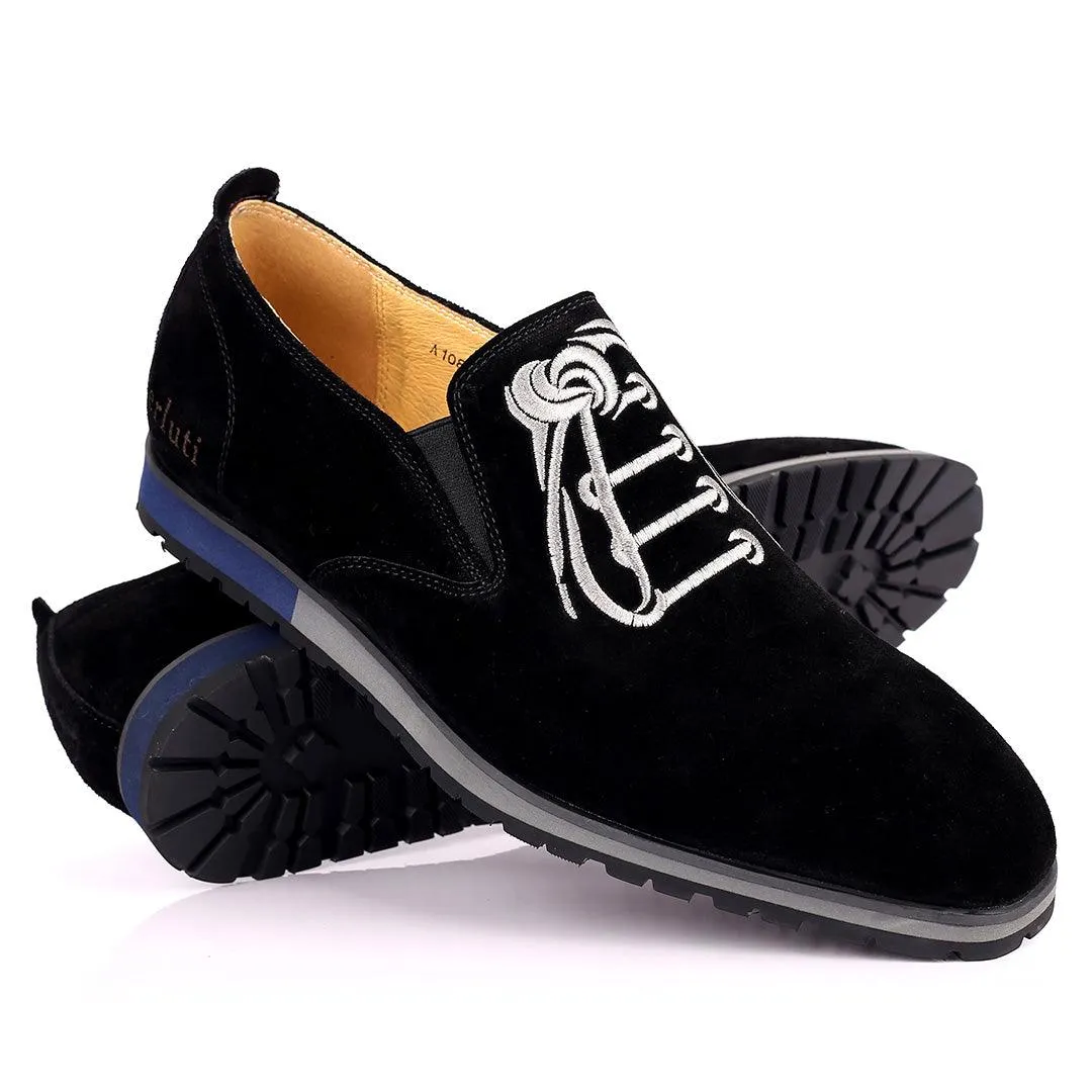 Berlut Lace Designed Black Suede Formal Shoe