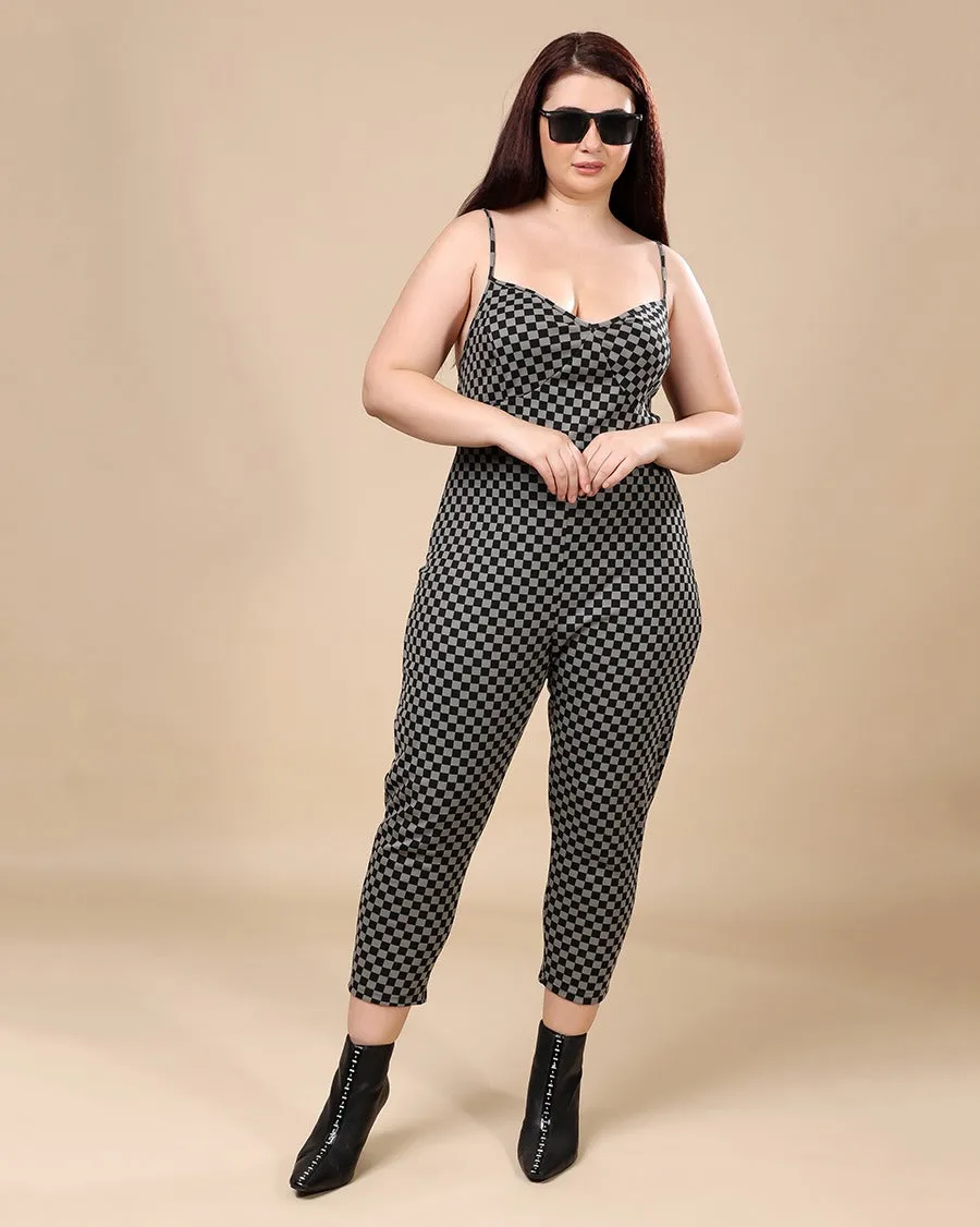 Black & Grey Checked Jumpsuit