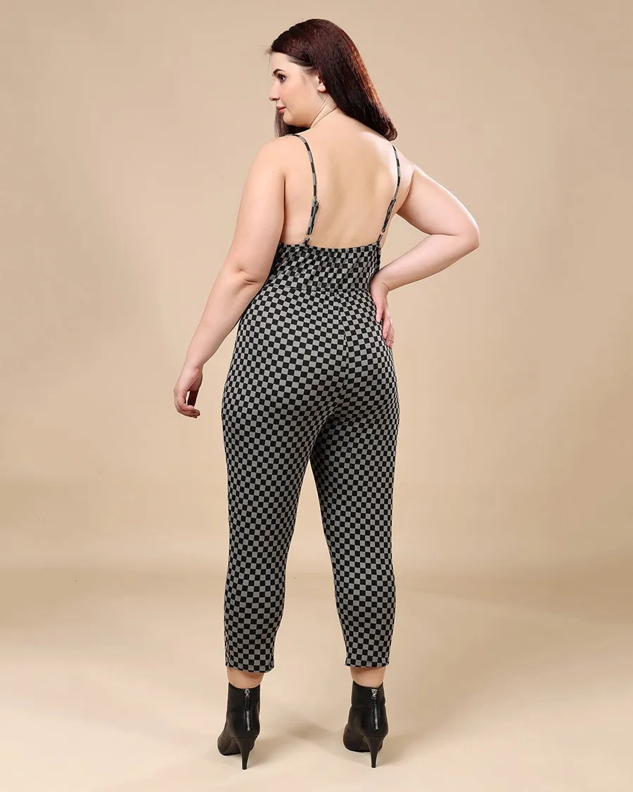 Black & Grey Checked Jumpsuit