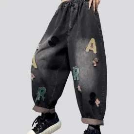 Black baggy denim pants for women