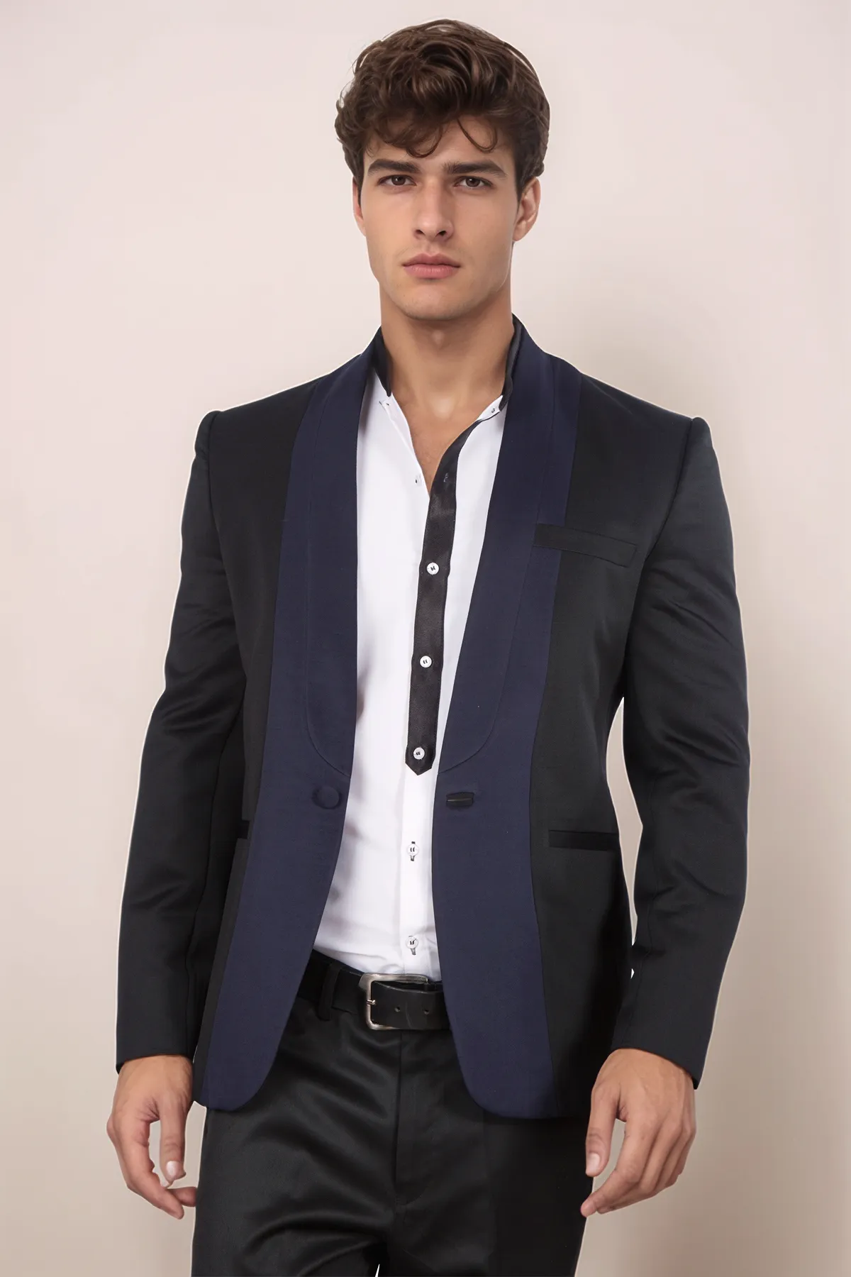 Black-Blue Panel Blazer