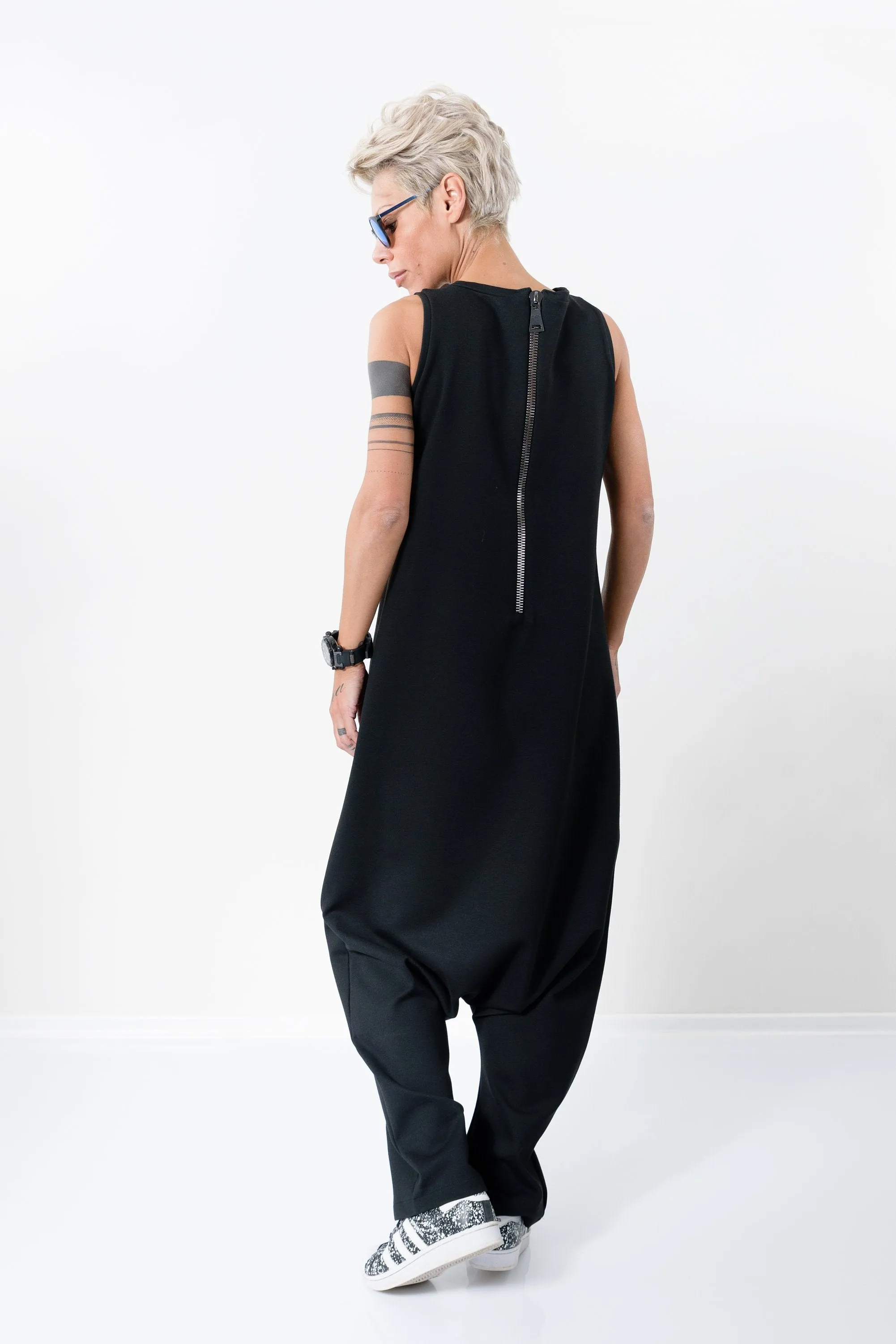 Black Harem Jumpsuit with Front Pocket