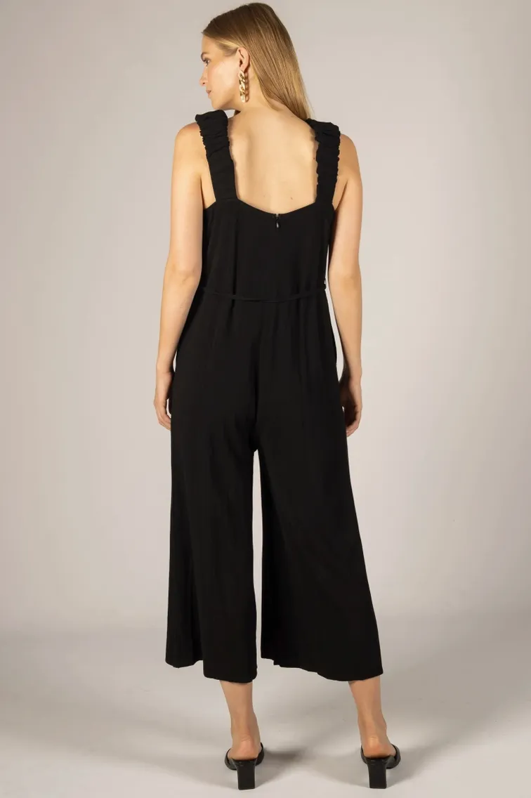 Black Linen Scrunchie Strap Jumpsuit