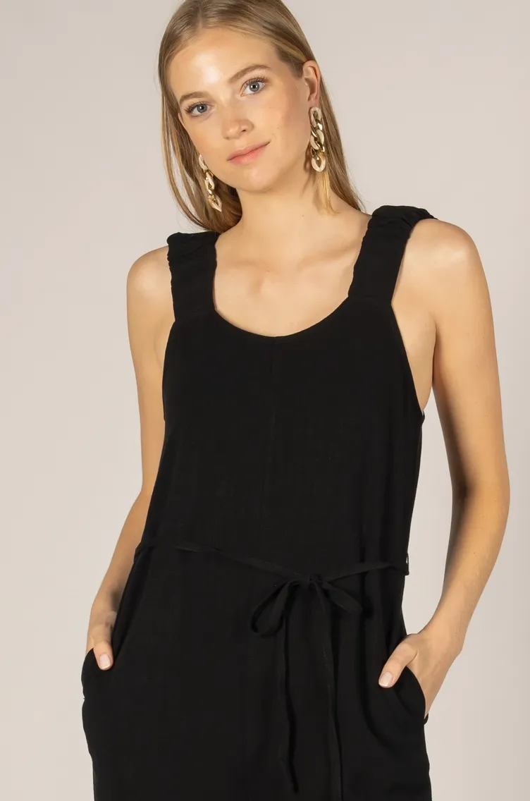 Black Linen Scrunchie Strap Jumpsuit