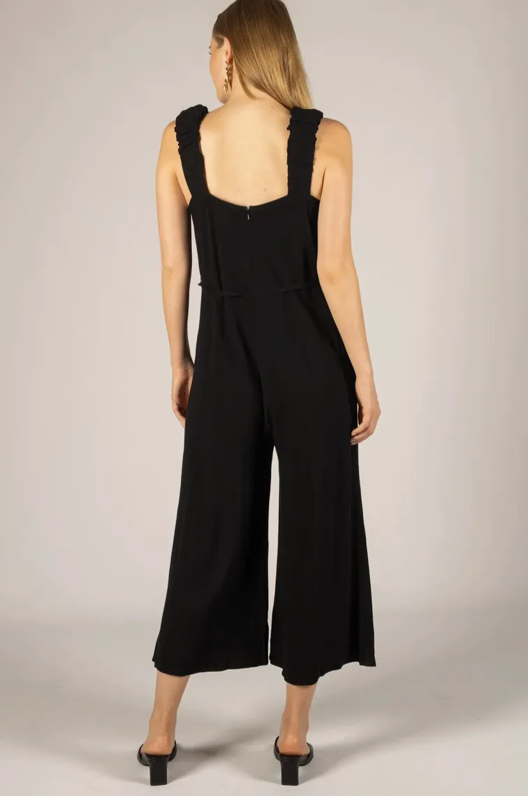 Black Linen Scrunchie Strap Jumpsuit