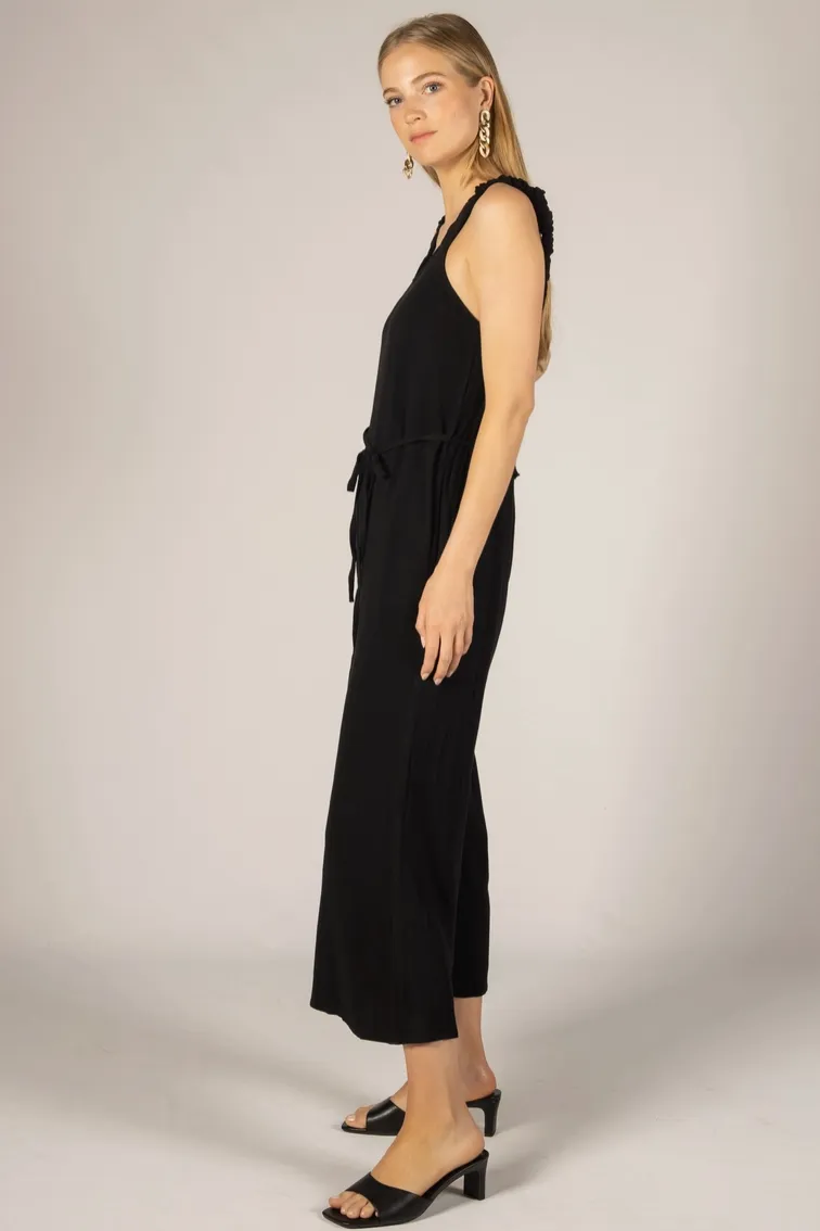 Black Linen Scrunchie Strap Jumpsuit