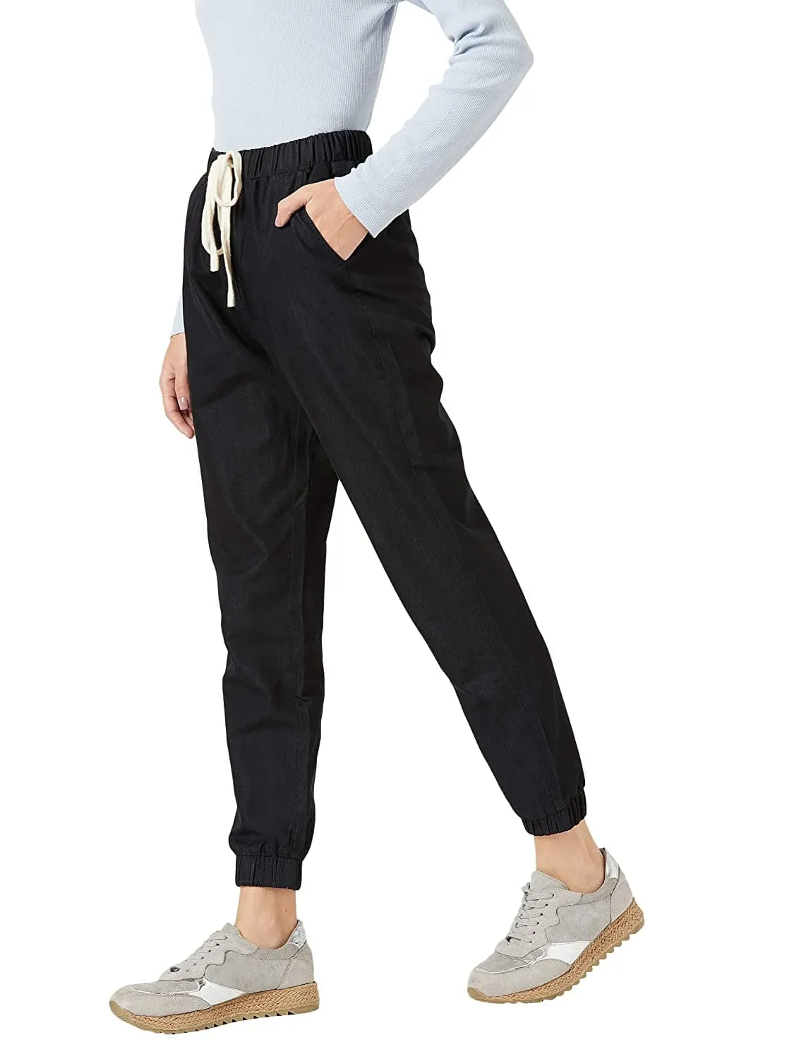 Black Regular Length Mid Rise Clean Look Regular Fit Denim Joggers