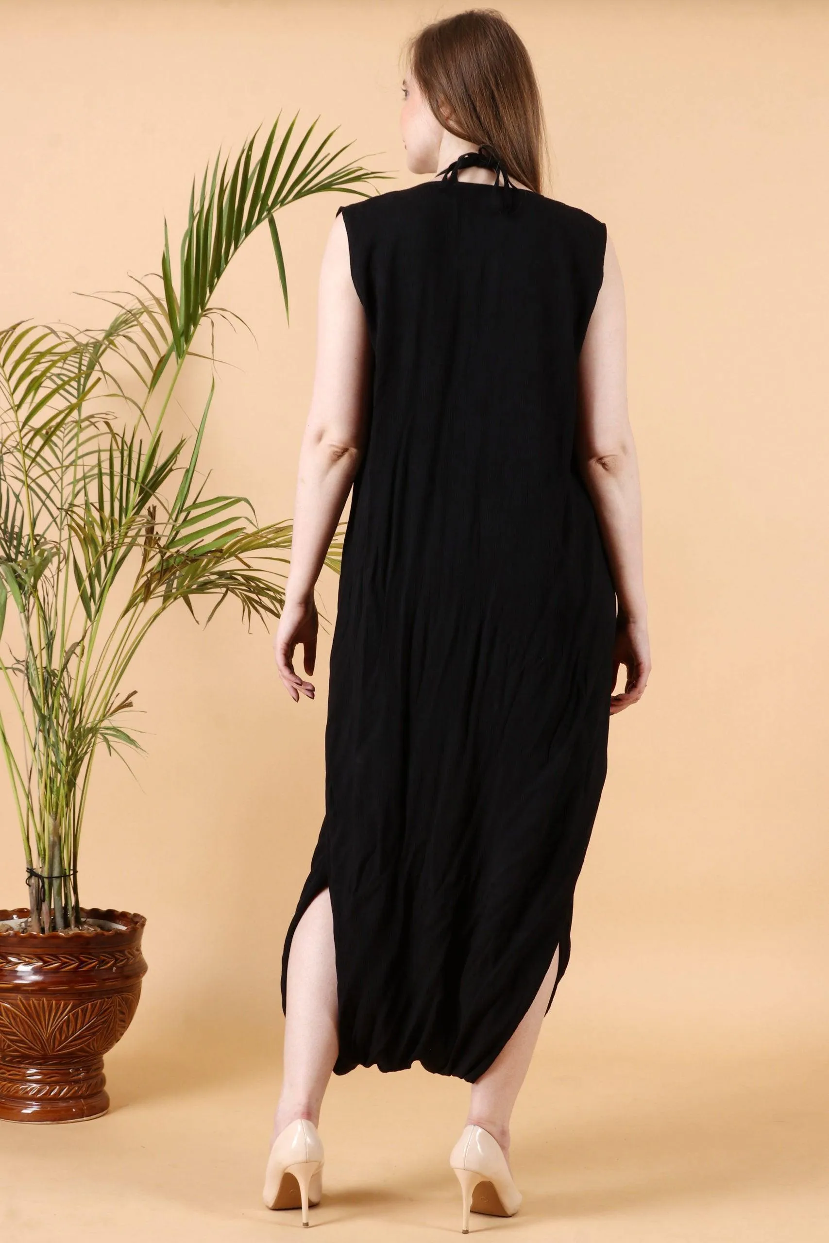 Black Solid Dhoti Style Jumpsuit