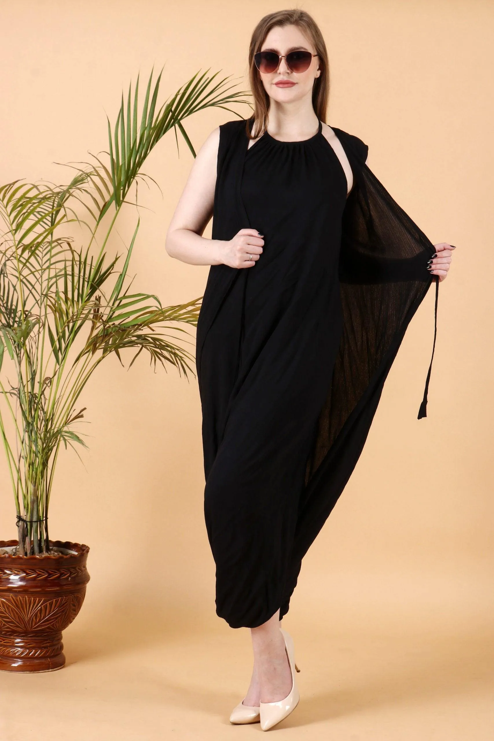 Black Solid Dhoti Style Jumpsuit