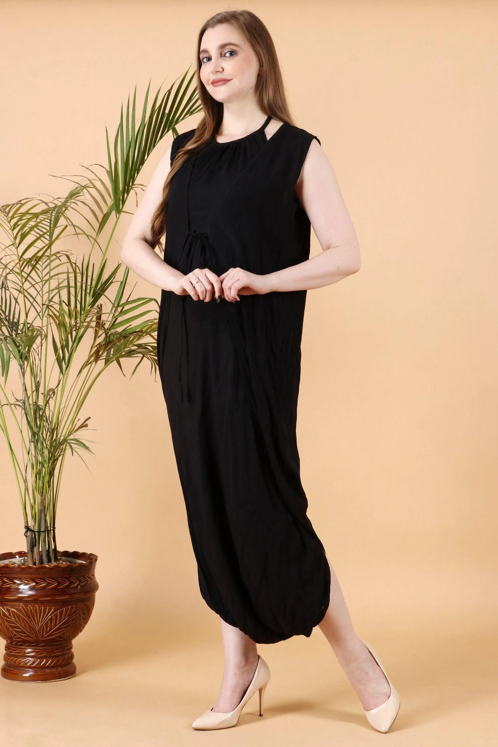 Black Solid Dhoti Style Jumpsuit