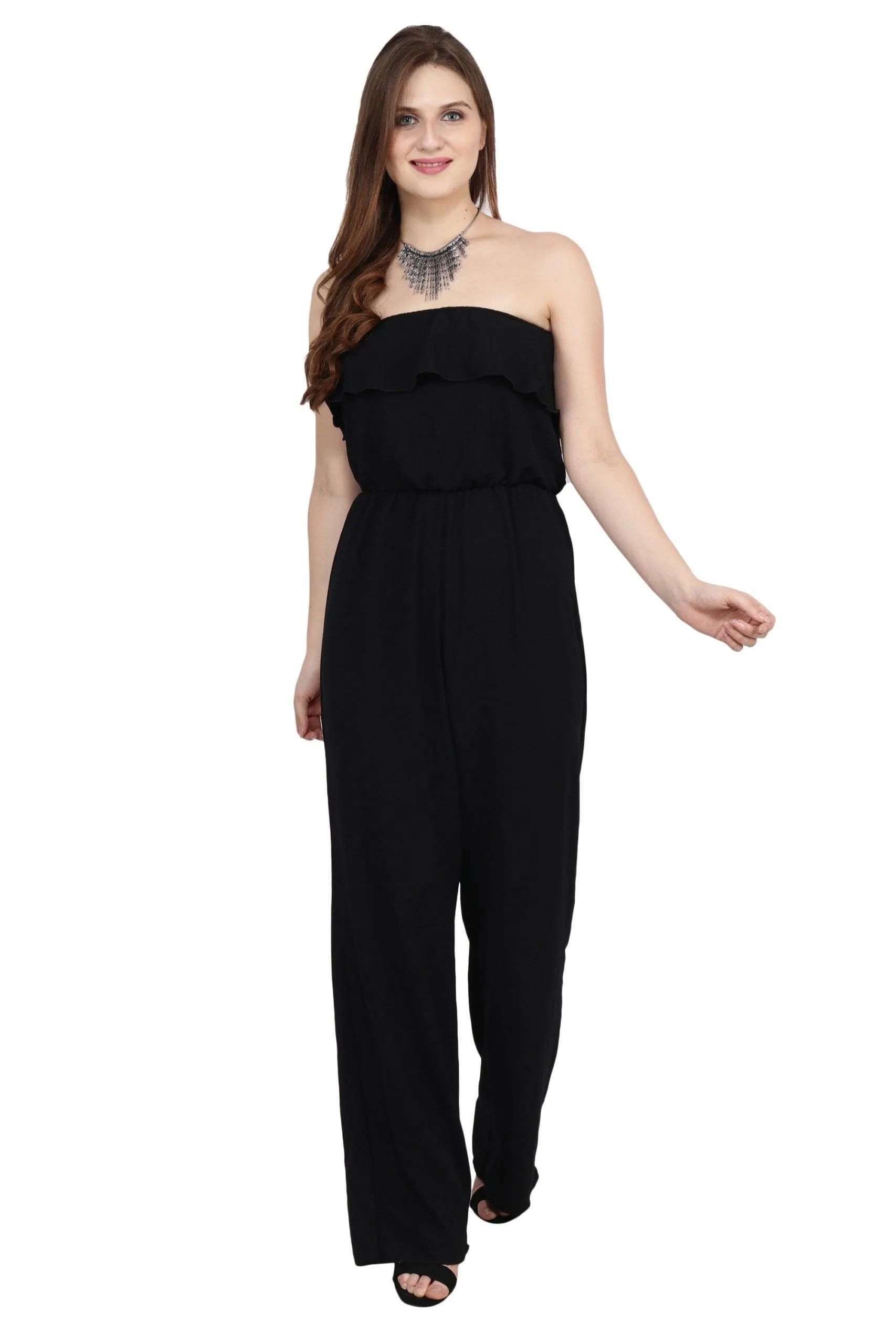 Black Solid Off Shoulder Jumpsuit