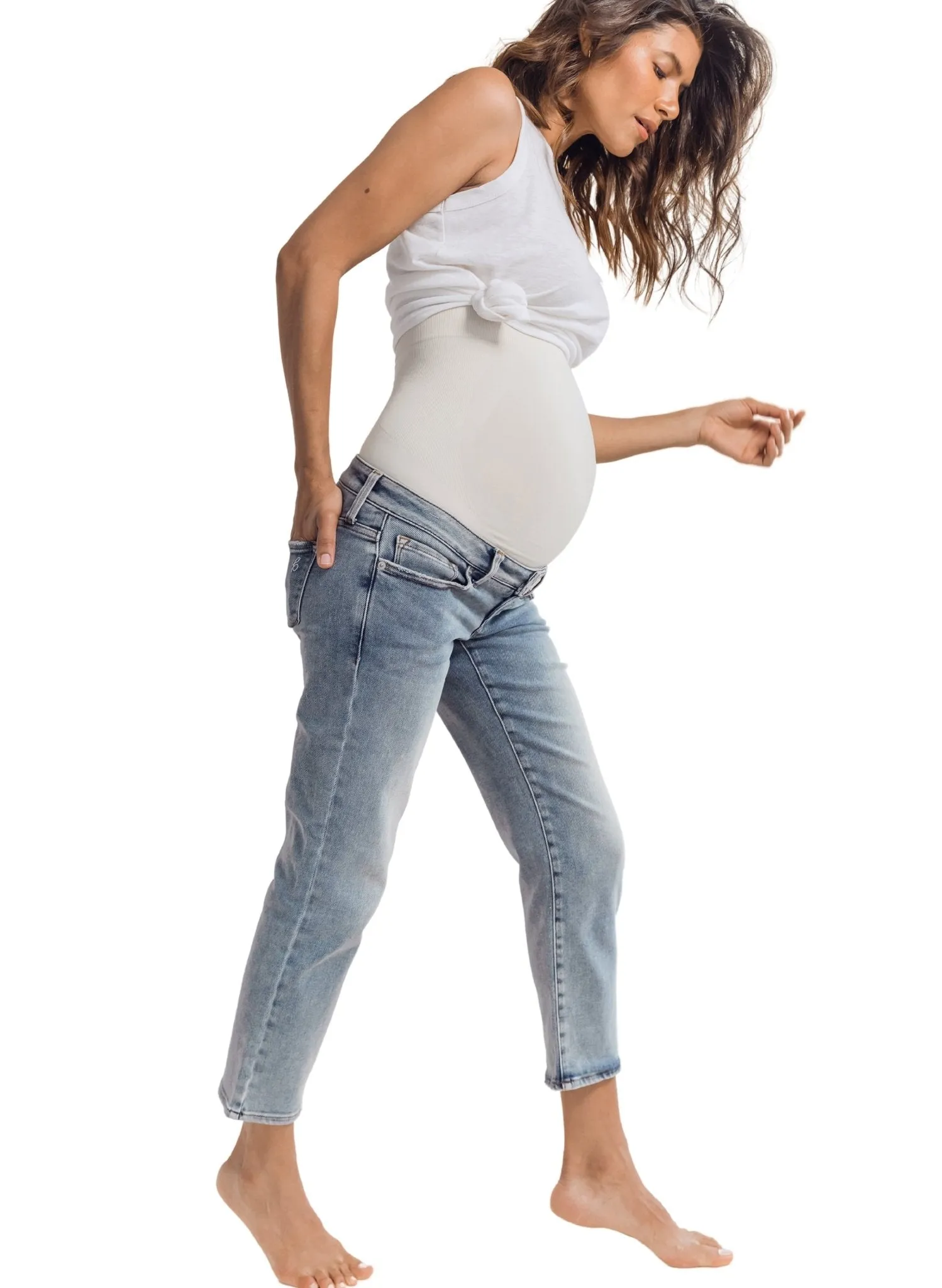 BLANQI Denim Maternity Belly Support Straight Crop Jeans - Sunfade Wash