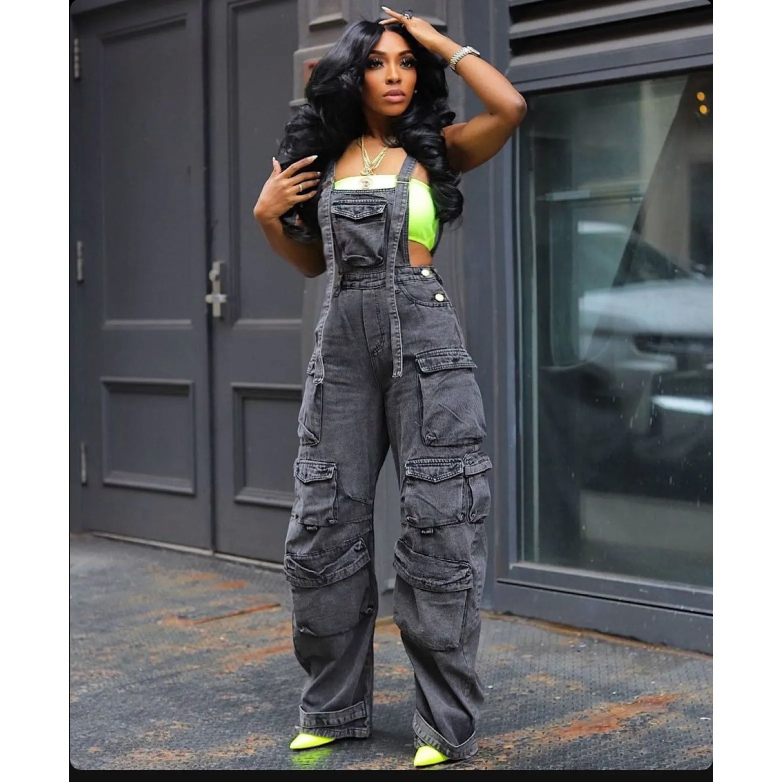 Bulk Jumbo Pockets Loose Denim Jumpsuit.