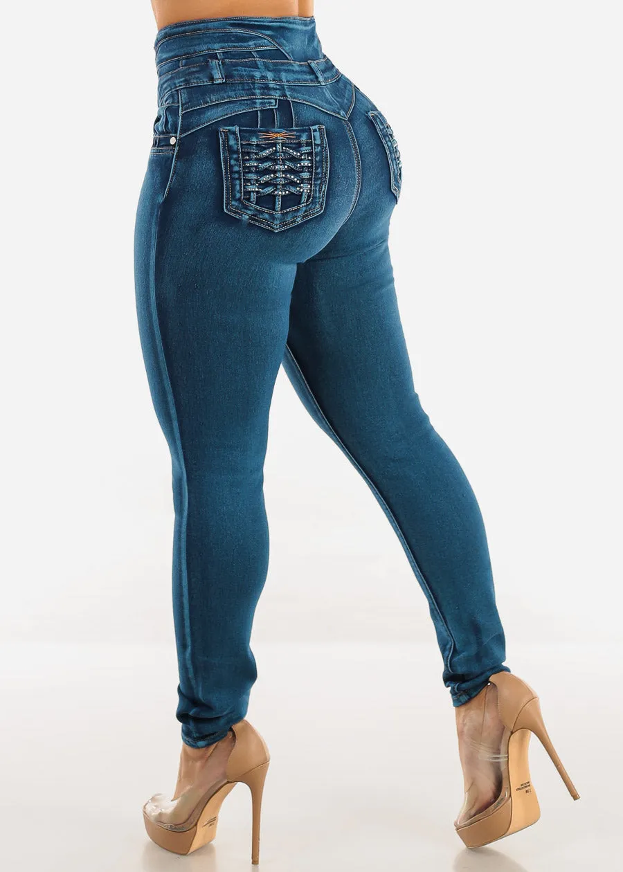 Butt Lift Super High Waist Skinny Jeans w Back Pocket Design