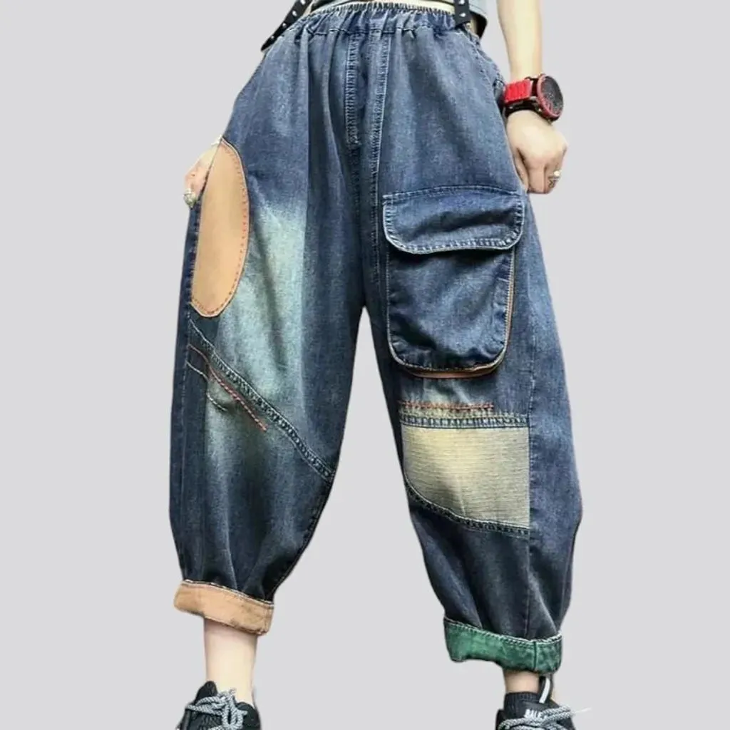 Cargo high-waist denim pants for women