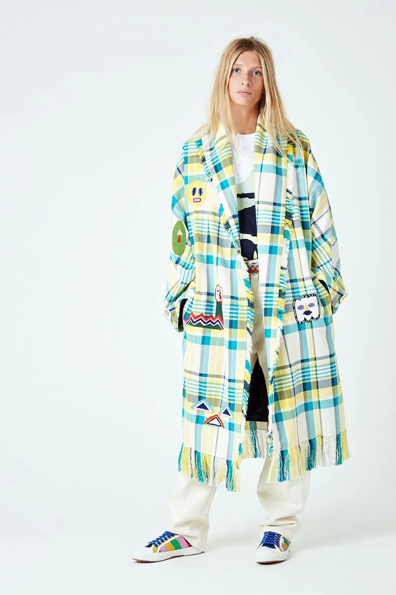 Check Masks Embroidered Wrap Coat