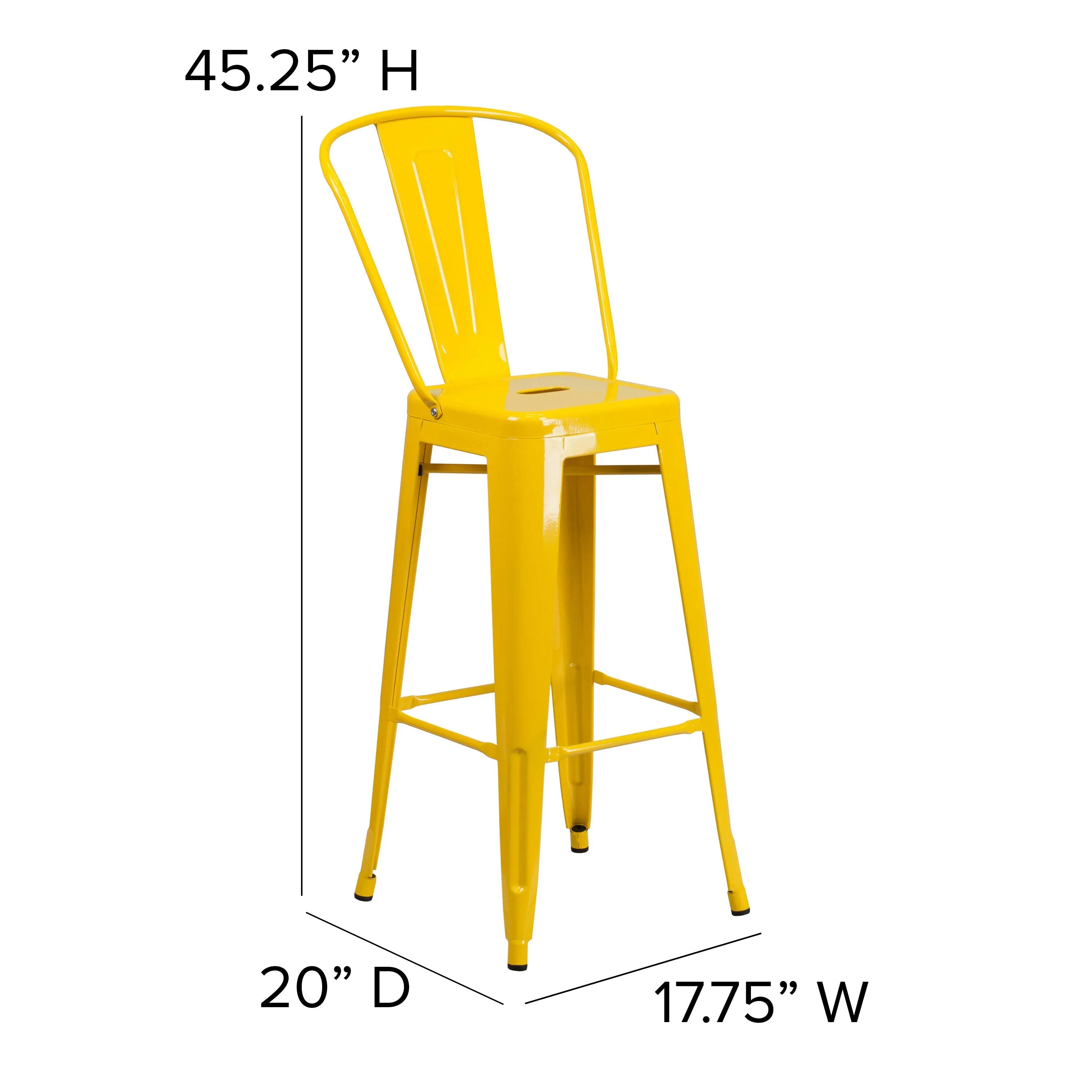 Commercial Grade 30" High Metal Indoor-Outdoor Barstool with Back