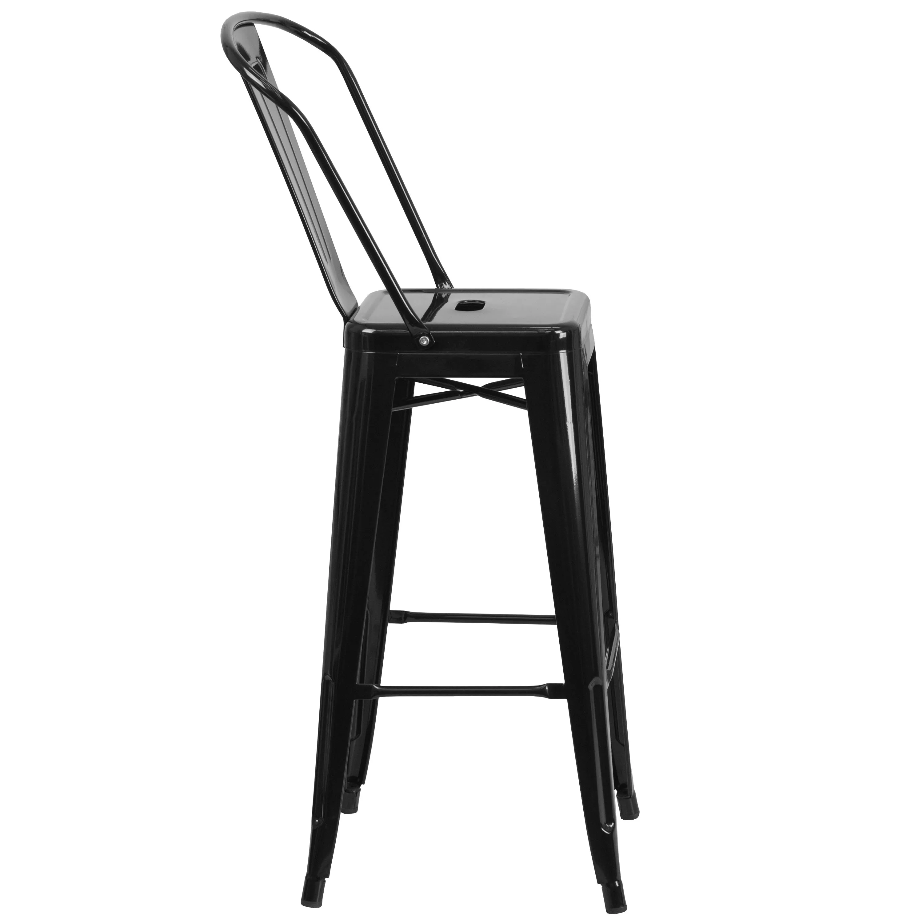 Commercial Grade 30" High Metal Indoor-Outdoor Barstool with Back