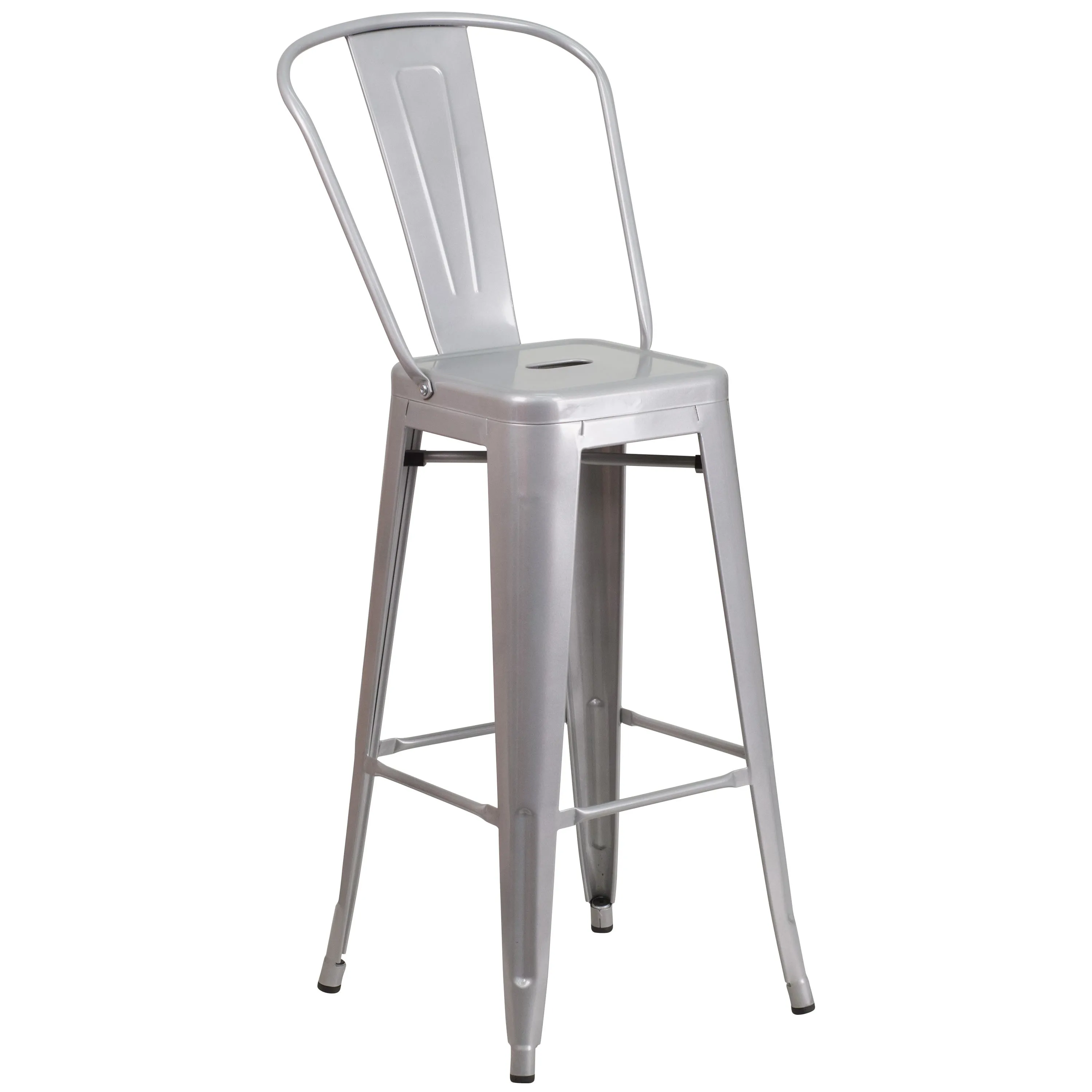 Commercial Grade 30" High Metal Indoor-Outdoor Barstool with Back