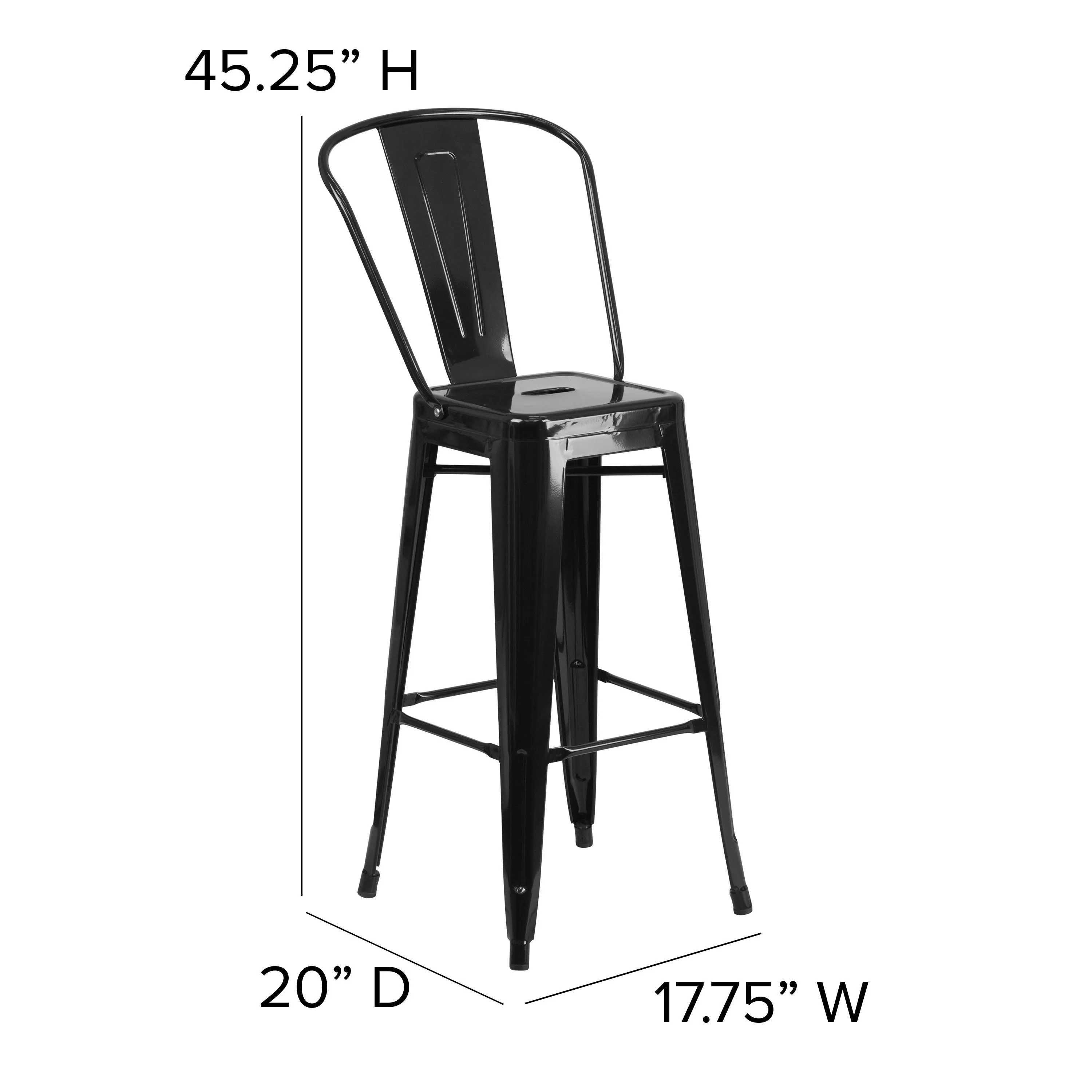 Commercial Grade 30" High Metal Indoor-Outdoor Barstool with Back