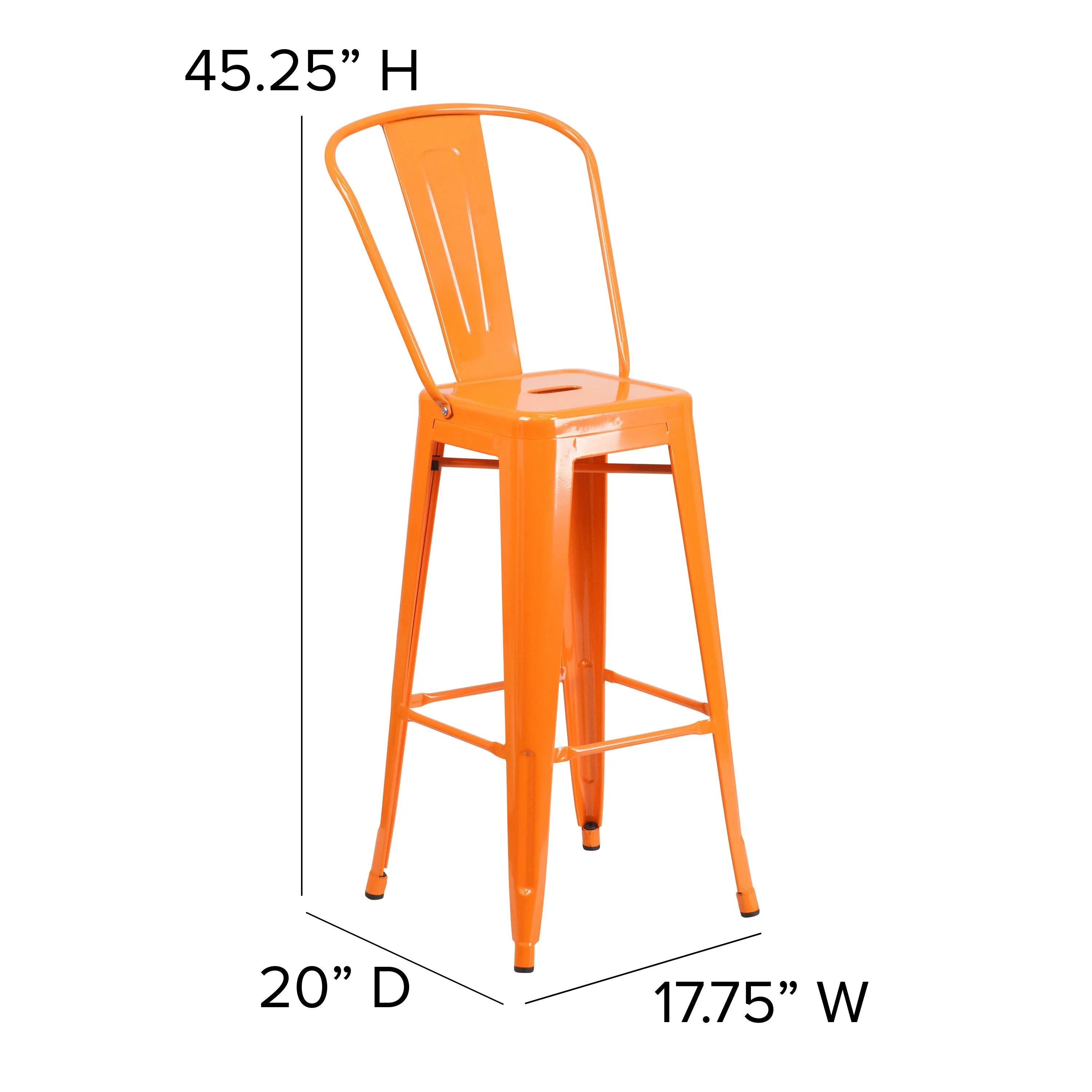 Commercial Grade 30" High Metal Indoor-Outdoor Barstool with Back