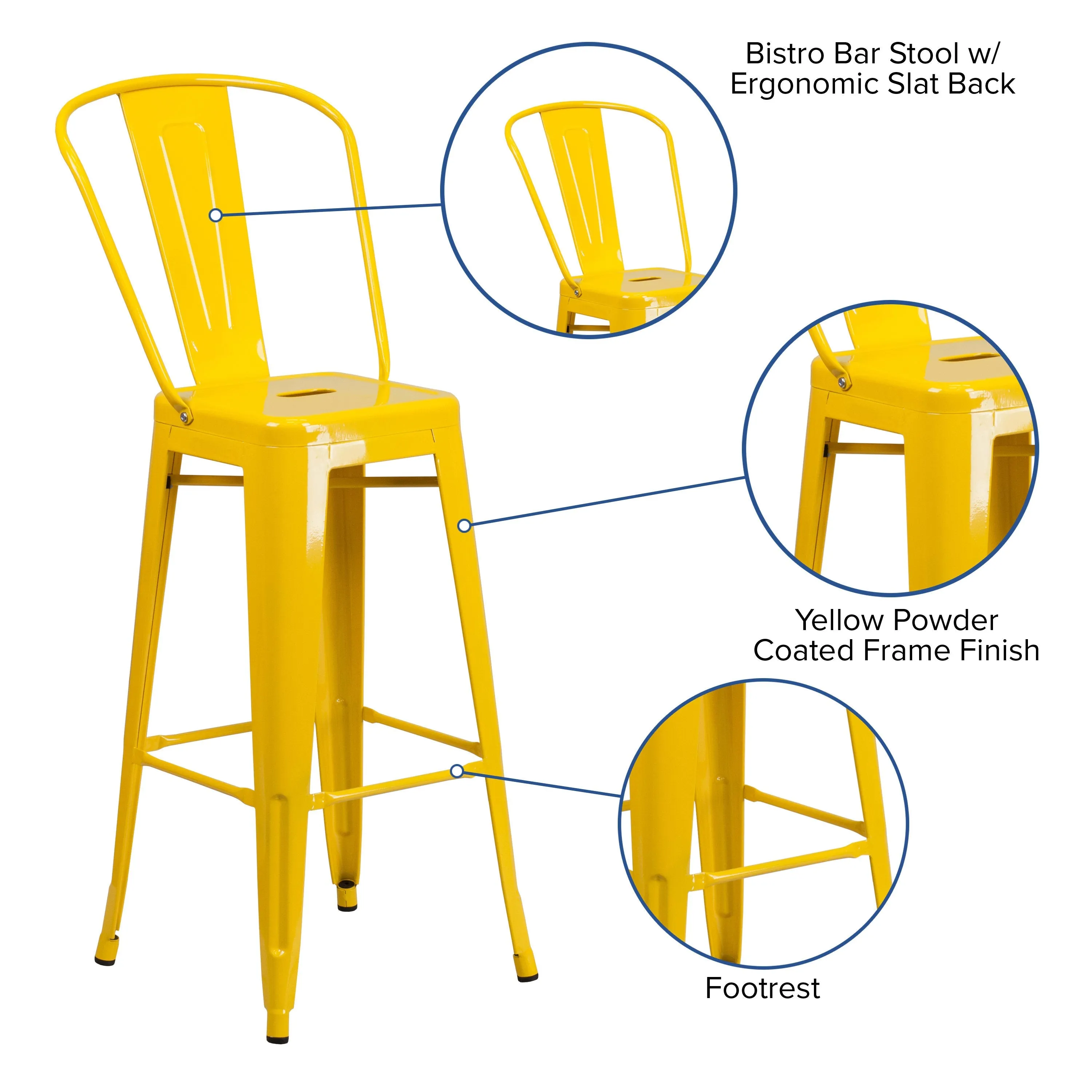 Commercial Grade 30" High Metal Indoor-Outdoor Barstool with Back