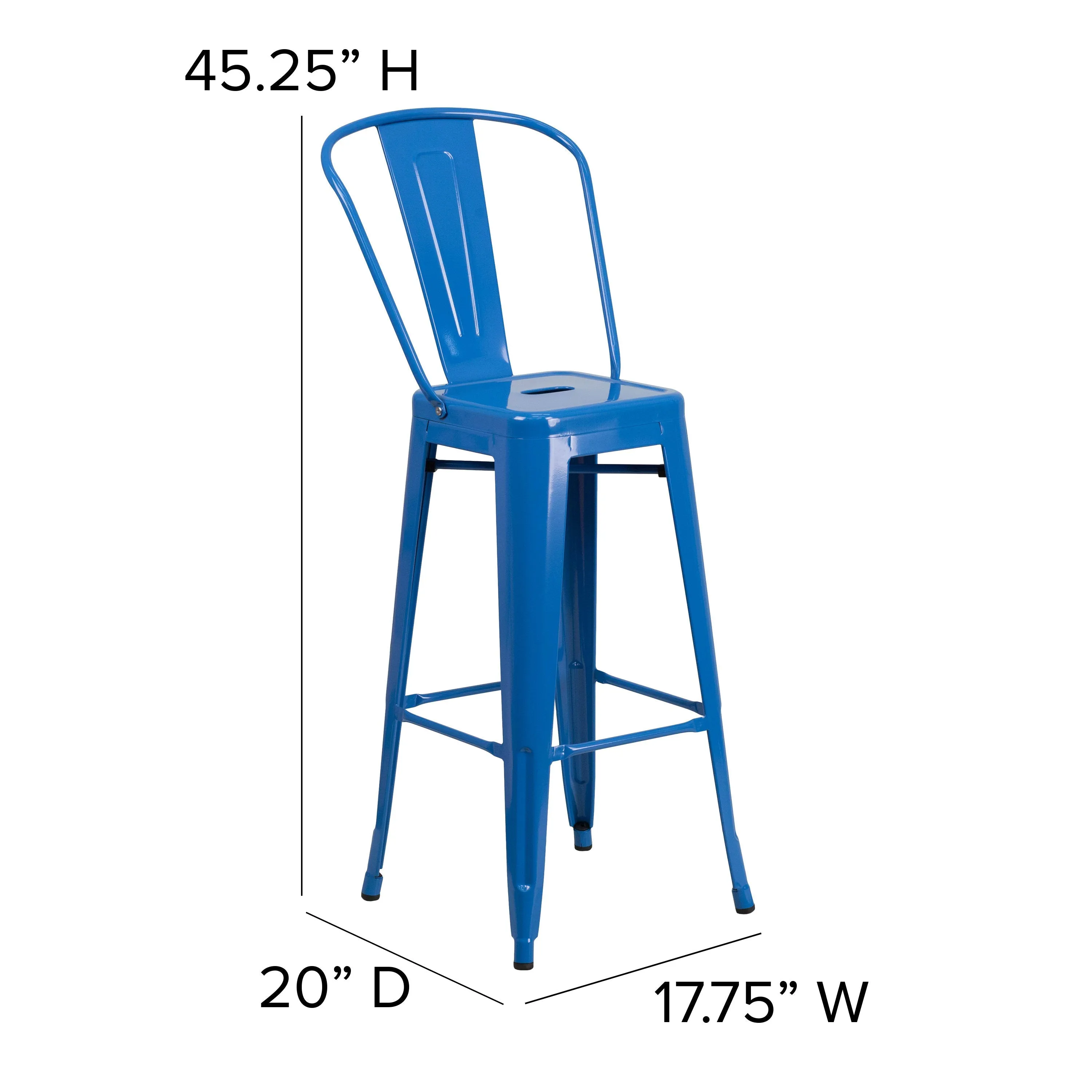 Commercial Grade 30" High Metal Indoor-Outdoor Barstool with Back