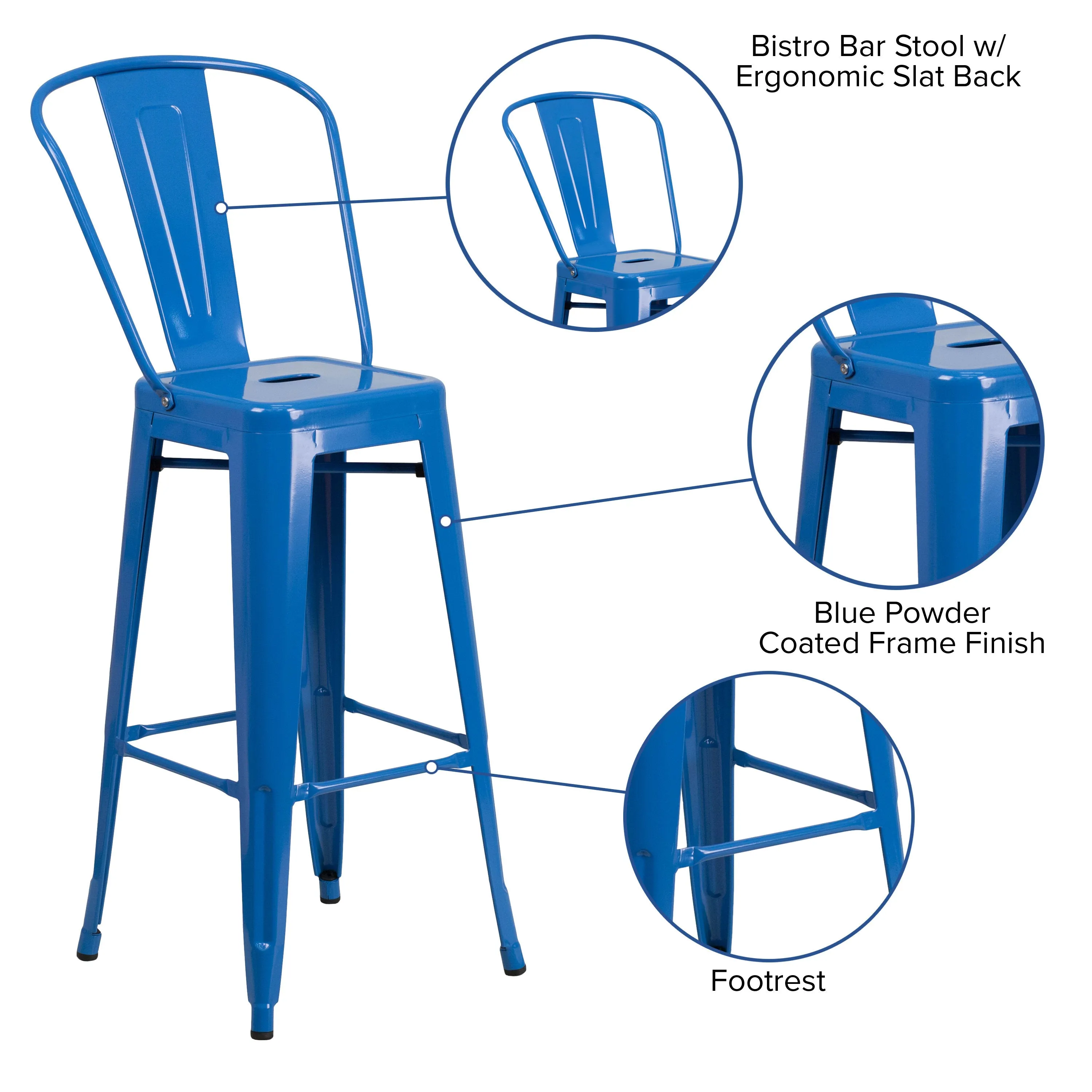 Commercial Grade 30" High Metal Indoor-Outdoor Barstool with Back