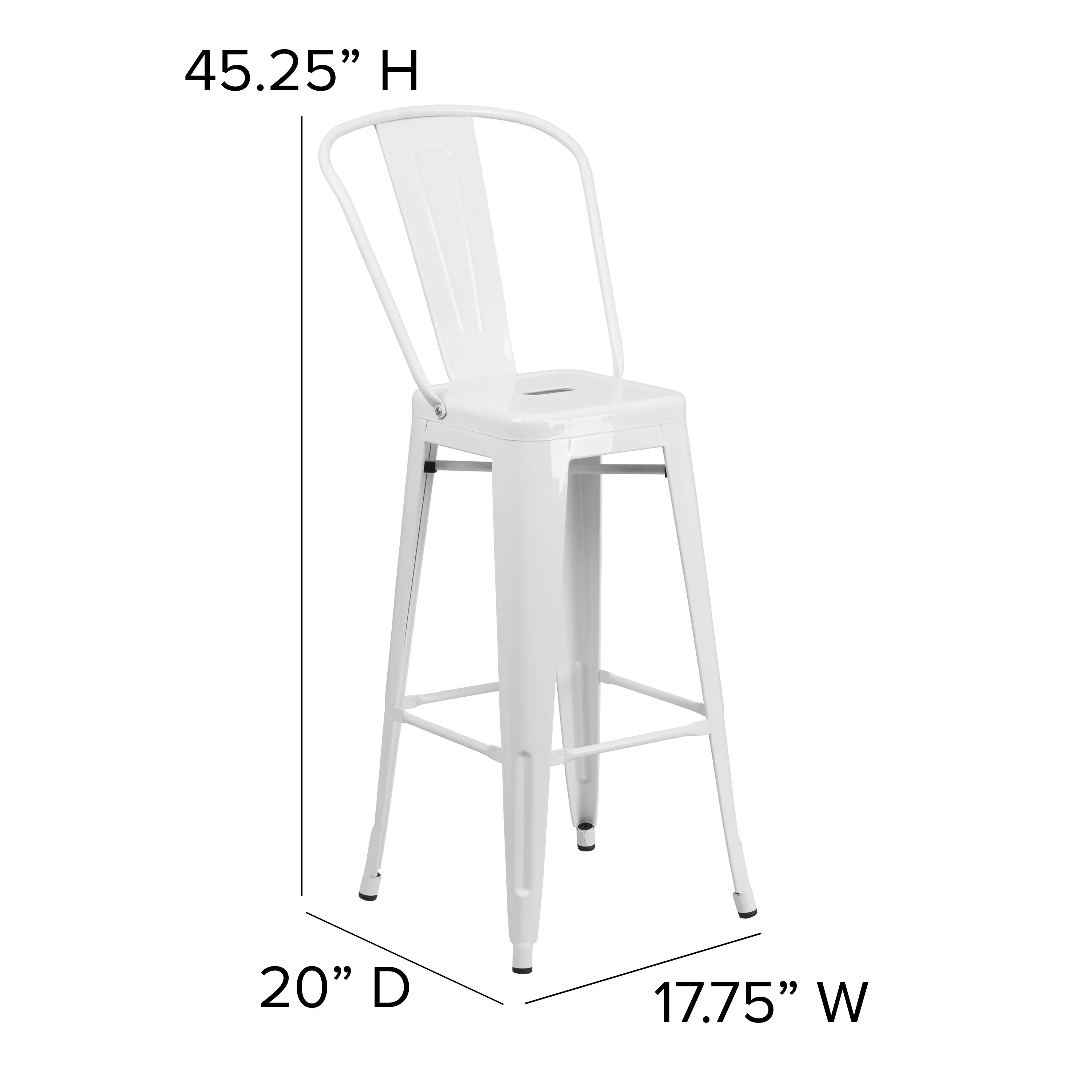 Commercial Grade 30" High Metal Indoor-Outdoor Barstool with Back