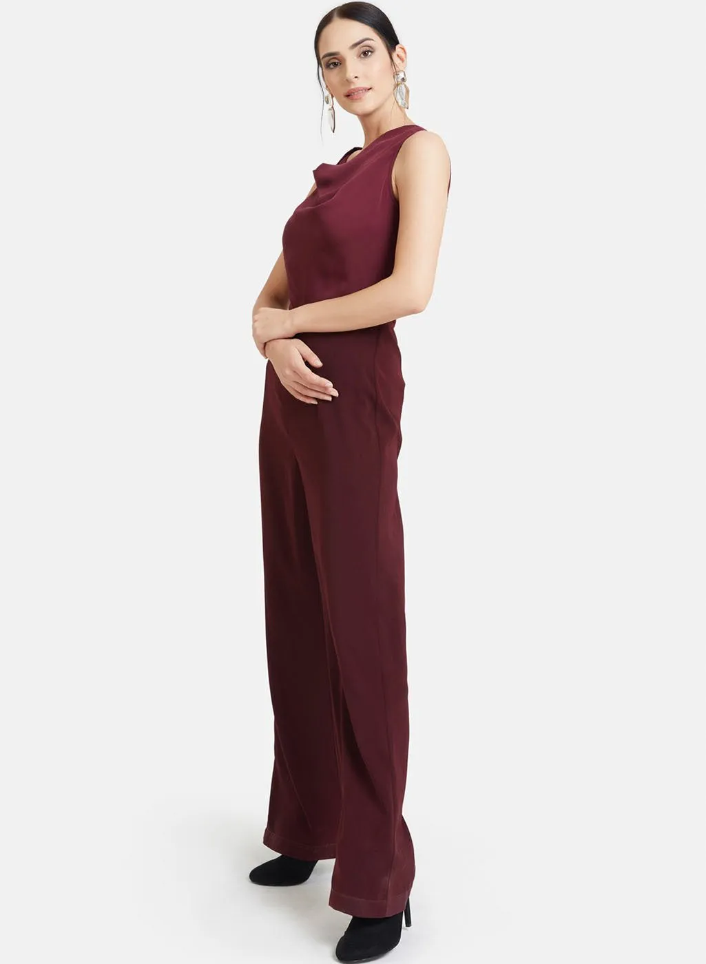 Cowl Neck Jumpsuit With Lace At Back