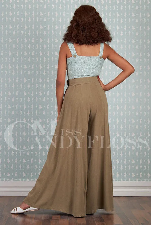 Cyria-Sadie 1940´s palazzo jumpsuit featuring chic shoulder straps by Miss Candyfloss