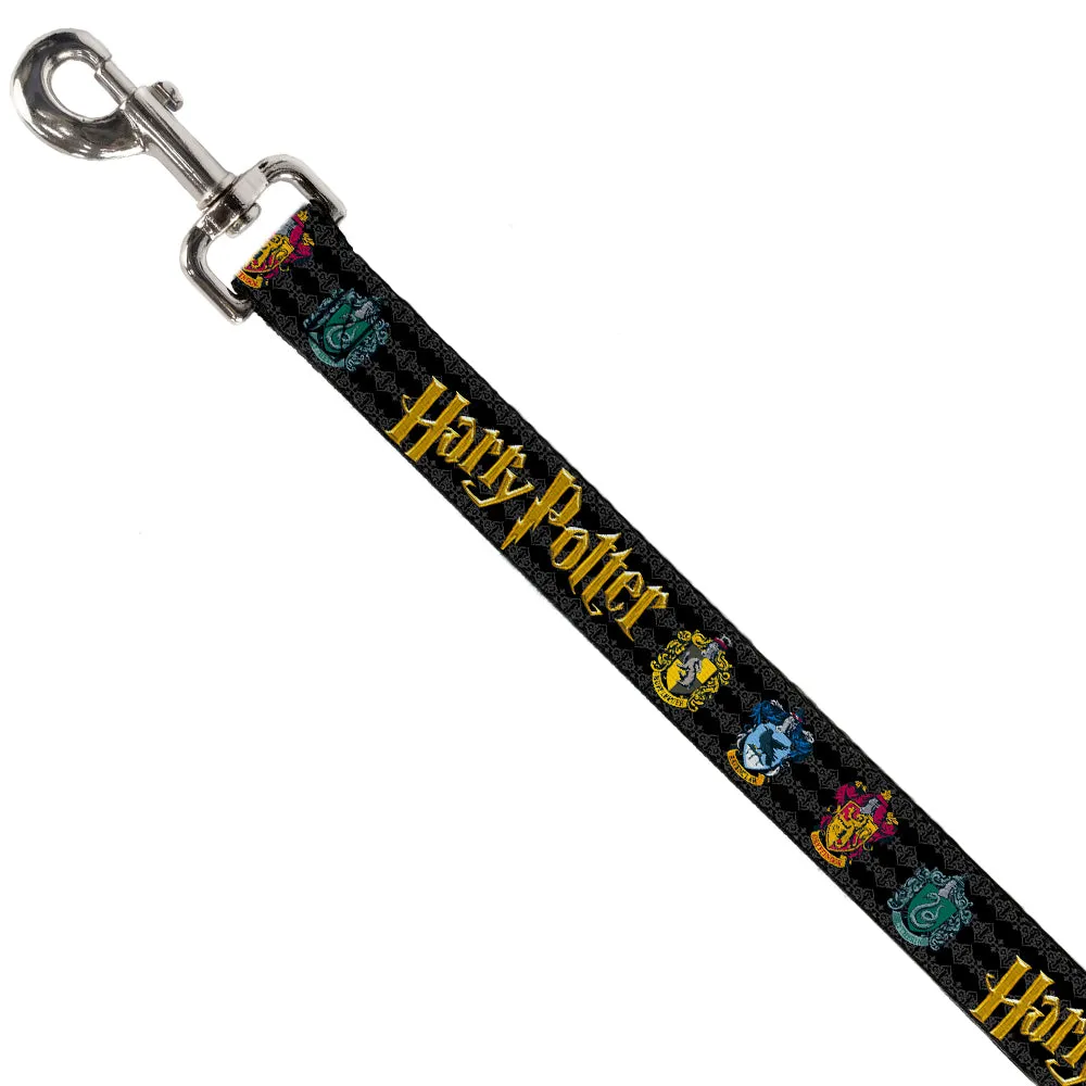 Dog Leash - HARRY POTTER Hufflepuff/Ravenclaw/Gryffindor/Slytherin Coat of Arms Black