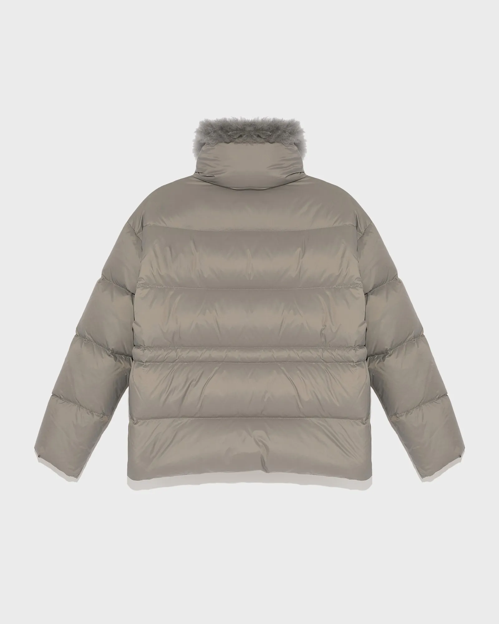 Down jacket with fluffy lambswool trim